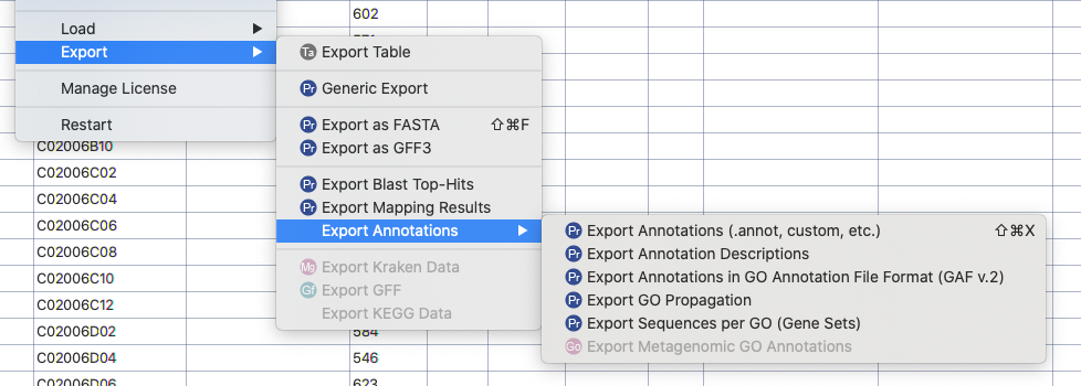 OmicsBox File Export Menu