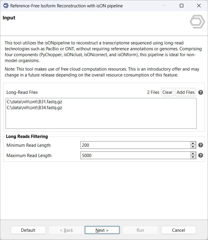 isONpipeline in OmicsBox - Input