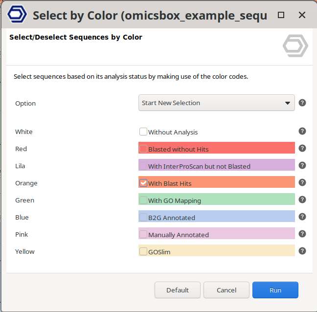 Select Sequences by Color dialog